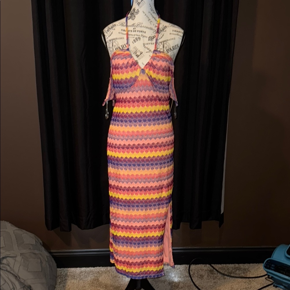 Wild Fable Pink and Orange Halter Sundress Midi